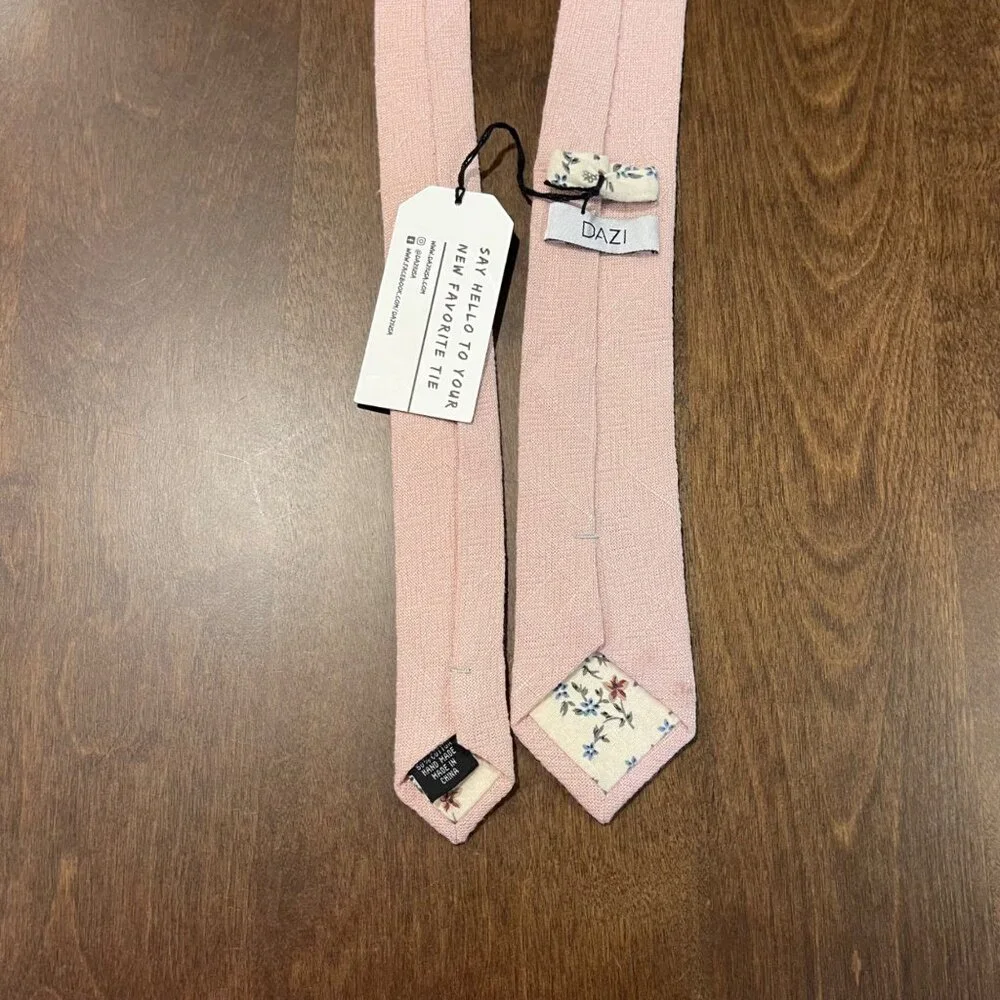 Dazi Pale Pink Skinny Tie 50% Linen, 50% Cotton NEW Approx. 2.5